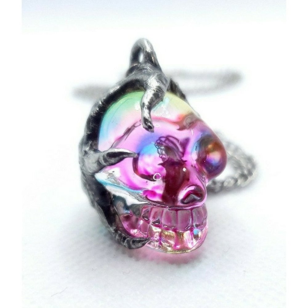 Rainbow Gothic skull necklace